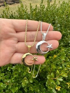 Mens Real 925 Silver / 14k Gold Crescent Moon & Star Islam Muslim Arabic Pendant 32 Mens Real 925 Silver / 14k Gold Crescent Moon & Star Islam Muslim Arabic Pendant -Harlem Bling Shop mens real 925 silver 14k gold crescent moon and star islam muslim arabic pendant 67914.1678215023