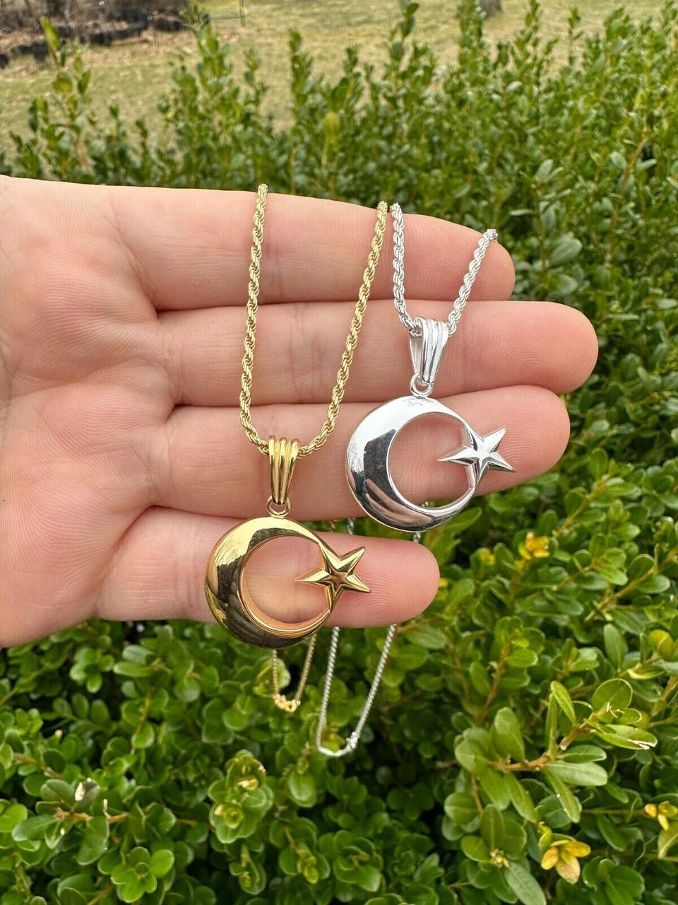 Mens Real 925 Silver / 14k Gold Crescent Moon & Star Islam Muslim Arabic Pendant 14 Mens Real 925 Silver / 14k Gold Crescent Moon & Star Islam Muslim Arabic Pendant - Image 12