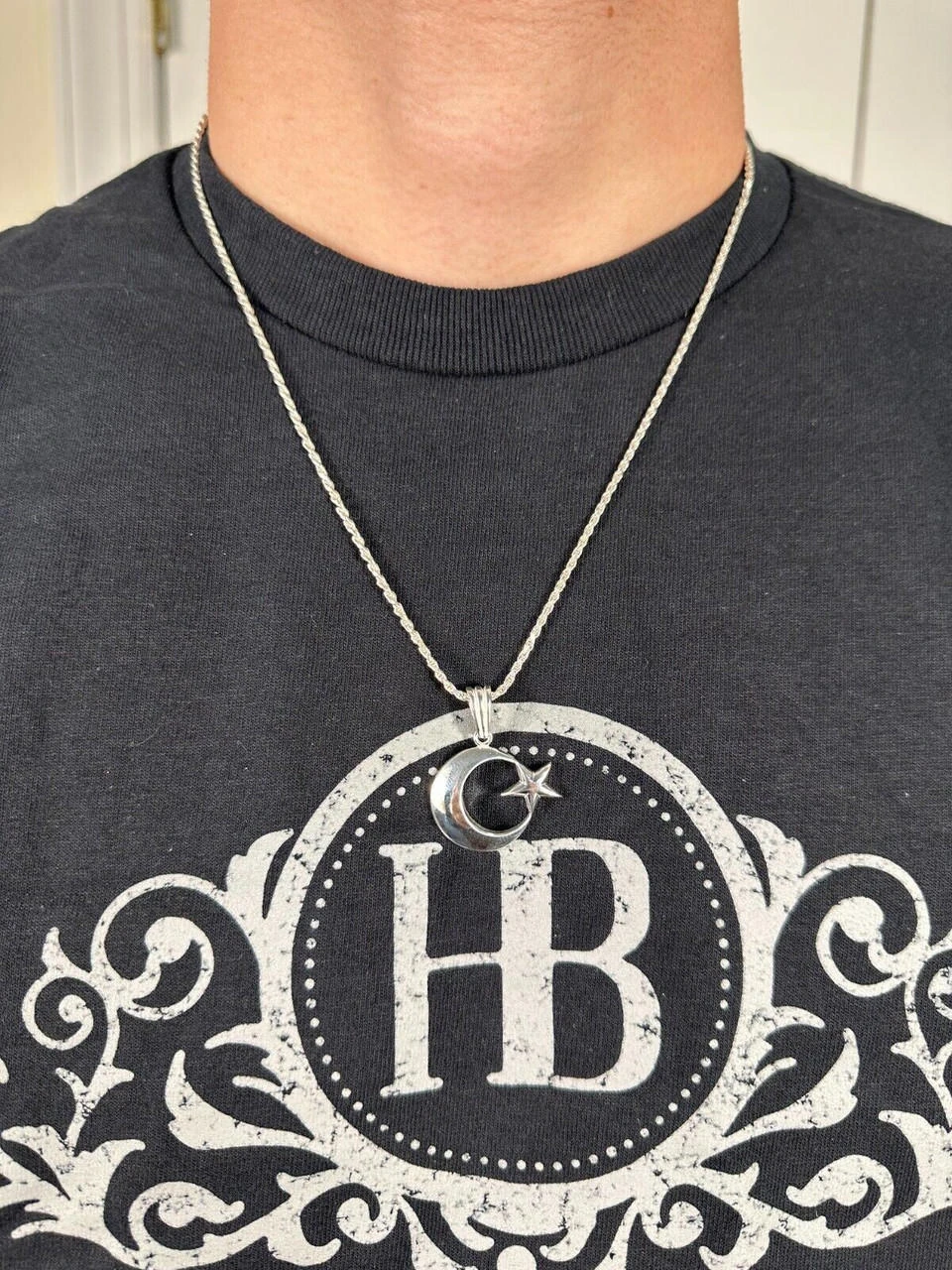 Mens Real 925 Silver / 14k Gold Crescent Moon & Star Islam Muslim Arabic Pendant 5 Mens Real 925 Silver / 14k Gold Crescent Moon & Star Islam Muslim Arabic Pendant - Image 3