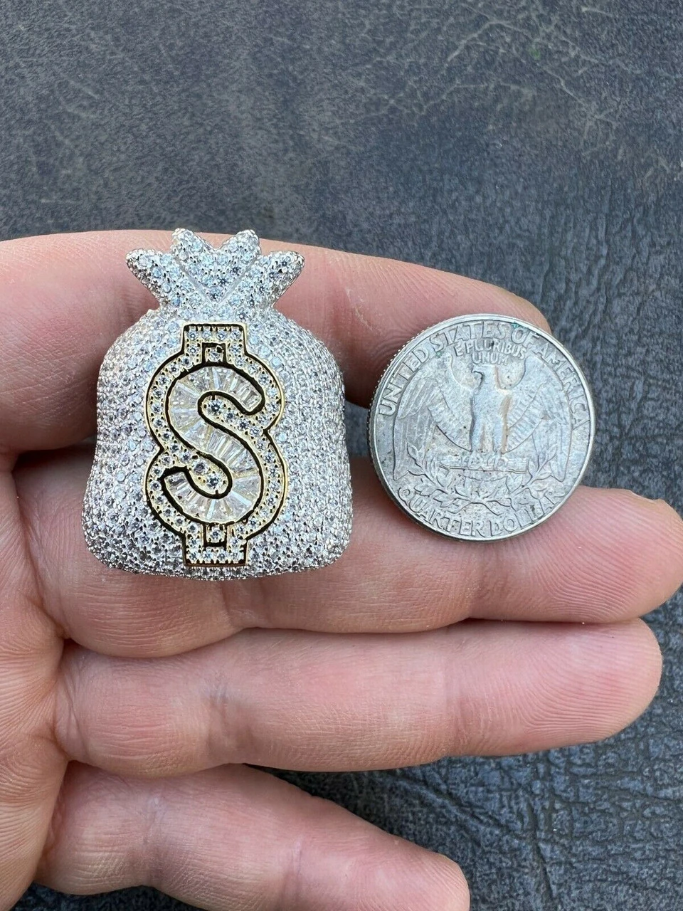Men's Real 925 Silver Money Dollar Sign Baguette Diamond Pinky RING Hip Hop Iced 11 Men's Real 925 Silver Money Dollar Sign Baguette Diamond Pinky RING Hip Hop Iced - Image 9