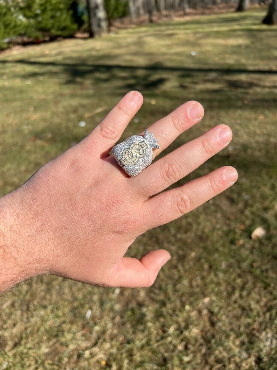 Men's Real 925 Silver Money Dollar Sign Baguette Diamond Pinky RING Hip Hop Iced 8 Men's Real 925 Silver Money Dollar Sign Baguette Diamond Pinky RING Hip Hop Iced - Image 6