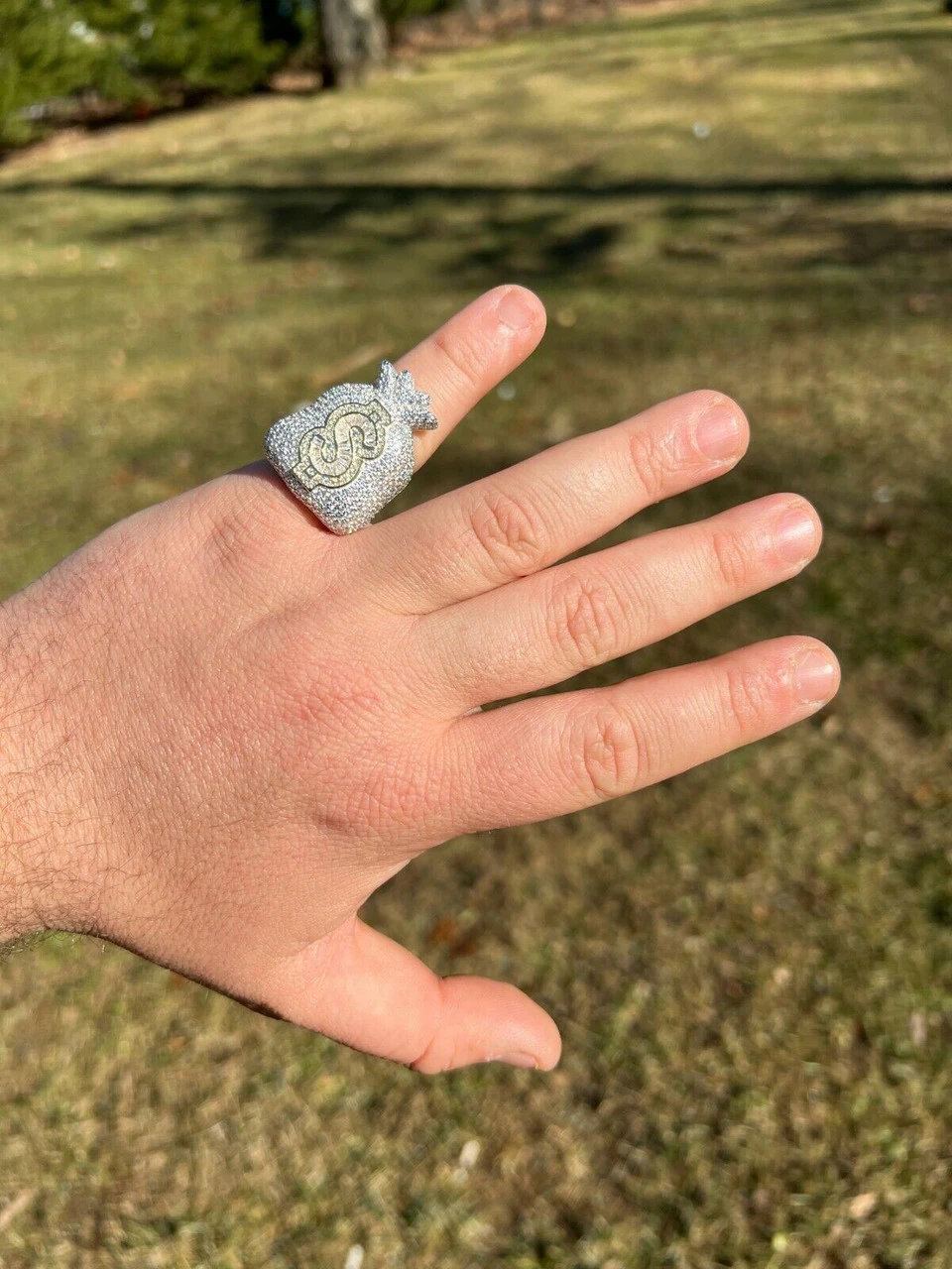 Men's Real 925 Silver Money Dollar Sign Baguette Diamond Pinky RING Hip Hop Iced 5 Men's Real 925 Silver Money Dollar Sign Baguette Diamond Pinky RING Hip Hop Iced - Image 3