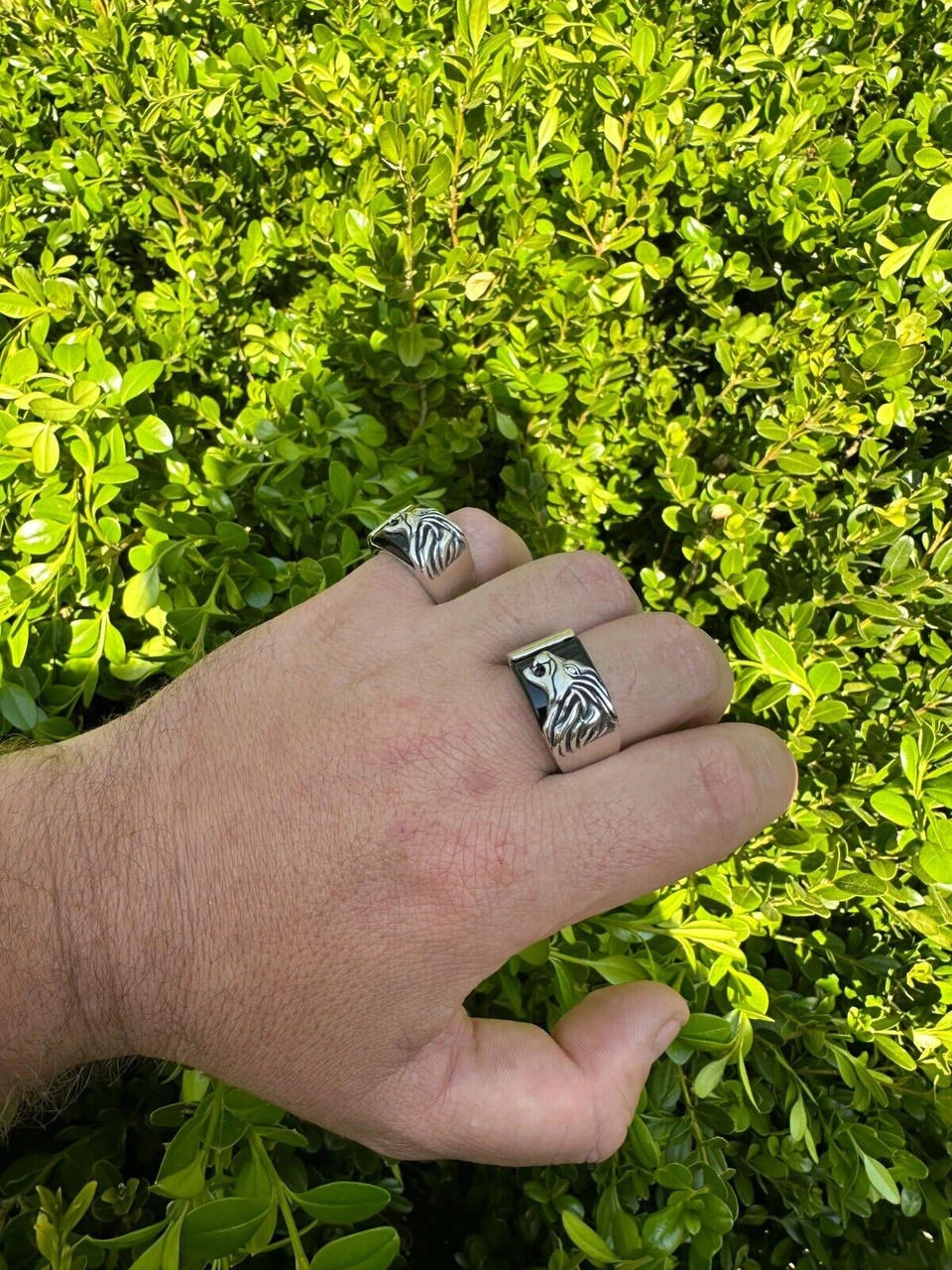 Mens Real 925 Sterling Silver Natural Black Onyx Howling Wolf Signet Dog Ring 17 Mens Real 925 Sterling Silver Natural Black Onyx Howling Wolf Signet Dog Ring - Image 15