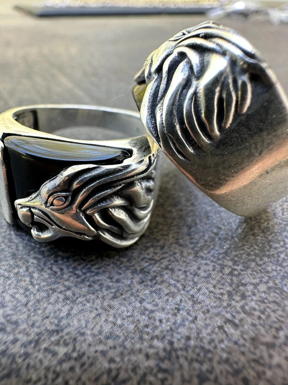 Mens Real 925 Sterling Silver Natural Black Onyx Howling Wolf Signet Dog Ring 6 Mens Real 925 Sterling Silver Natural Black Onyx Howling Wolf Signet Dog Ring - Image 4