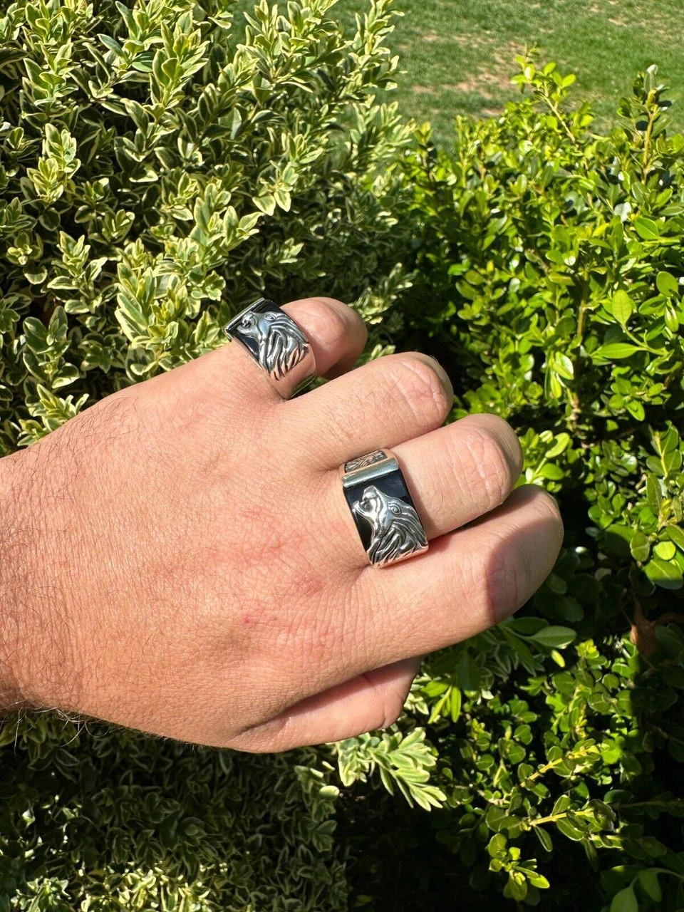 Mens Real 925 Sterling Silver Natural Black Onyx Howling Wolf Signet Dog Ring 19 Mens Real 925 Sterling Silver Natural Black Onyx Howling Wolf Signet Dog Ring - Image 17