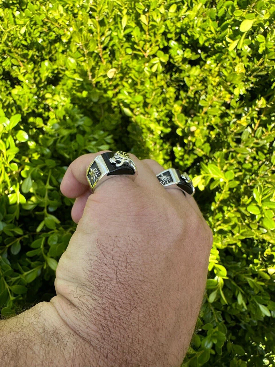 Mens Real 925 Sterling Silver Natural Black Onyx Howling Wolf Signet Dog Ring 18 Mens Real 925 Sterling Silver Natural Black Onyx Howling Wolf Signet Dog Ring - Image 16