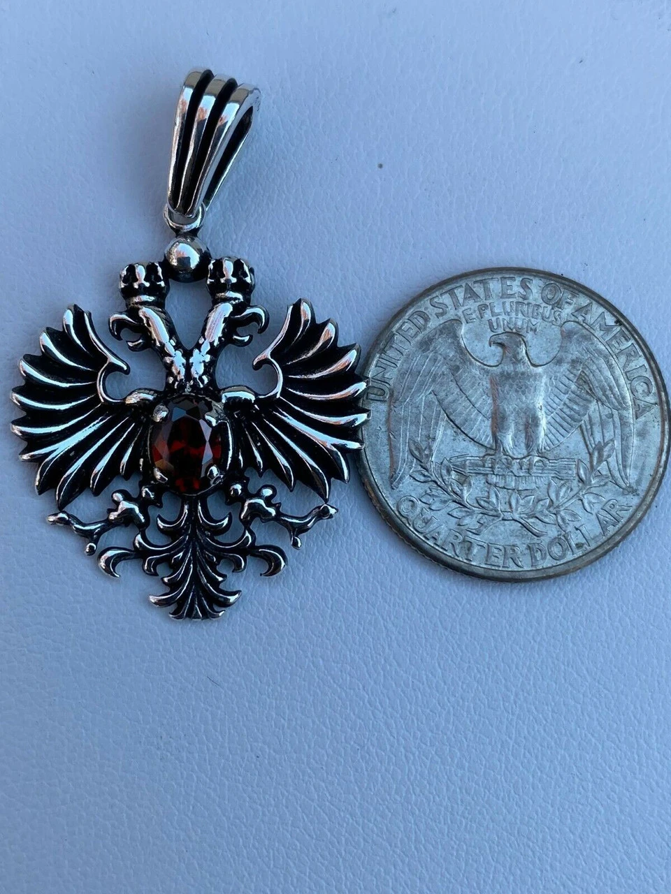 Mens Real 925 Sterling Silver Russian Double Headed Eagle Ruby Necklace Gold 13 Mens Real 925 Sterling Silver Russian Double Headed Eagle Ruby Necklace Gold - Image 11