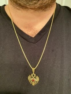 Mens Real 925 Sterling Silver Russian Double Headed Eagle Ruby Necklace Gold 17 Mens Real 925 Sterling Silver Russian Double Headed Eagle Ruby Necklace Gold -Harlem Bling Shop mens real 925 sterling silver russian double headed eagle ruby necklace gold 44215.1664395657