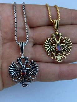 Mens Real 925 Sterling Silver Russian Double Headed Eagle Ruby Necklace Gold 18 Mens Real 925 Sterling Silver Russian Double Headed Eagle Ruby Necklace Gold -Harlem Bling Shop mens real 925 sterling silver russian double headed eagle ruby necklace gold 46273.1664373506