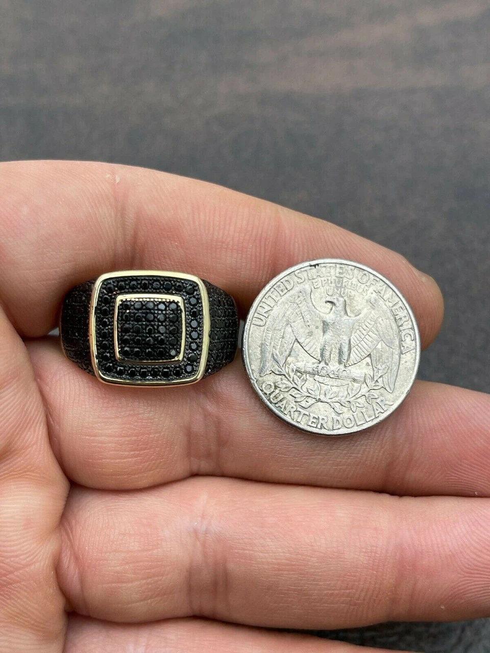 Mens Real Solid 925 Sterling Silver 14k Gold Oxidized Ring Black Diamond Iced 13 Mens Real Solid 925 Sterling Silver 14k Gold Oxidized Ring Black Diamond Iced - Image 11