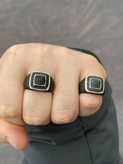 Mens Real Solid 925 Sterling Silver 14k Gold Oxidized Ring Black Diamond Iced 16 Mens Real Solid 925 Sterling Silver 14k Gold Oxidized Ring Black Diamond Iced -Harlem Bling Shop mens real solid 925 sterling silver 14k gold oxidized ring black diamond iced 11915.1664383441