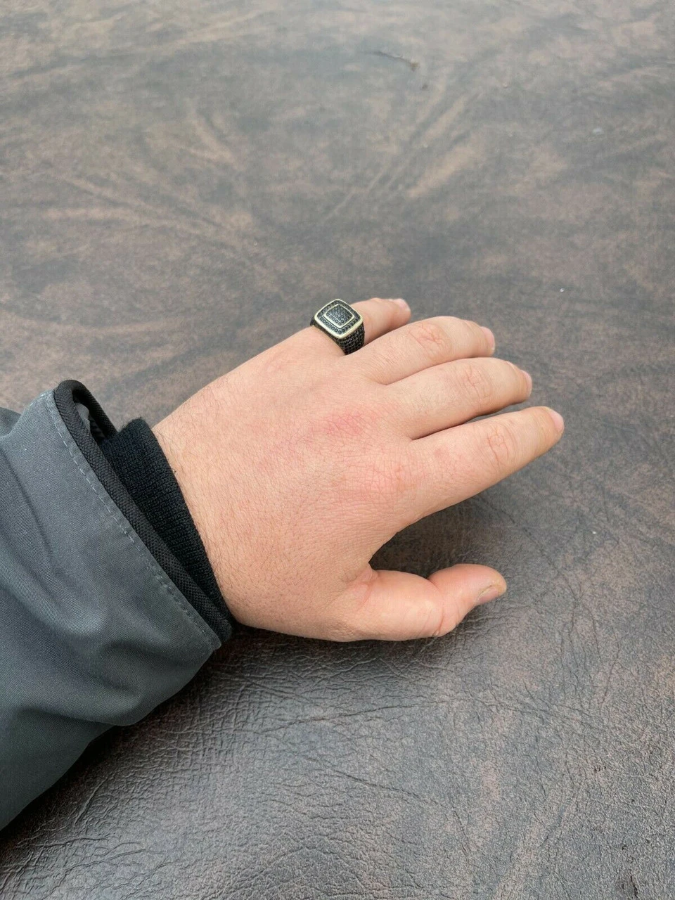 Mens Real Solid 925 Sterling Silver 14k Gold Oxidized Ring Black Diamond Iced 10 Mens Real Solid 925 Sterling Silver 14k Gold Oxidized Ring Black Diamond Iced - Image 8