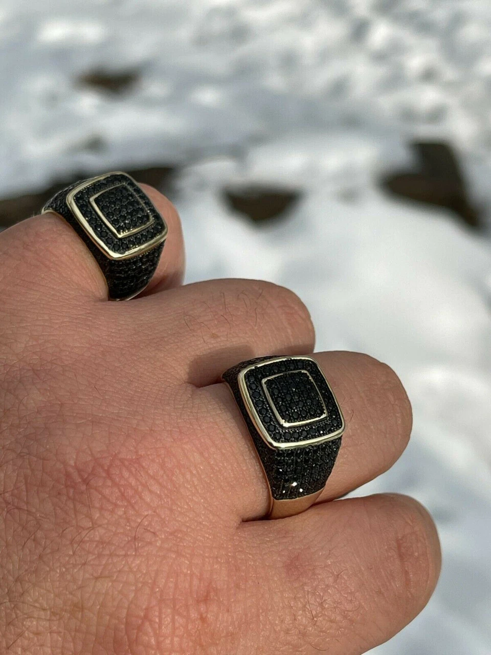 Mens Real Solid 925 Sterling Silver 14k Gold Oxidized Ring Black Diamond Iced 12 Mens Real Solid 925 Sterling Silver 14k Gold Oxidized Ring Black Diamond Iced - Image 10