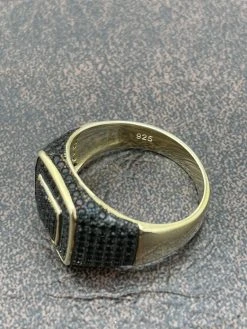 Mens Real Solid 925 Sterling Silver 14k Gold Oxidized Ring Black Diamond Iced 25 Mens Real Solid 925 Sterling Silver 14k Gold Oxidized Ring Black Diamond Iced -Harlem Bling Shop mens real solid 925 sterling silver 14k gold oxidized ring black diamond iced 66810.1664381711