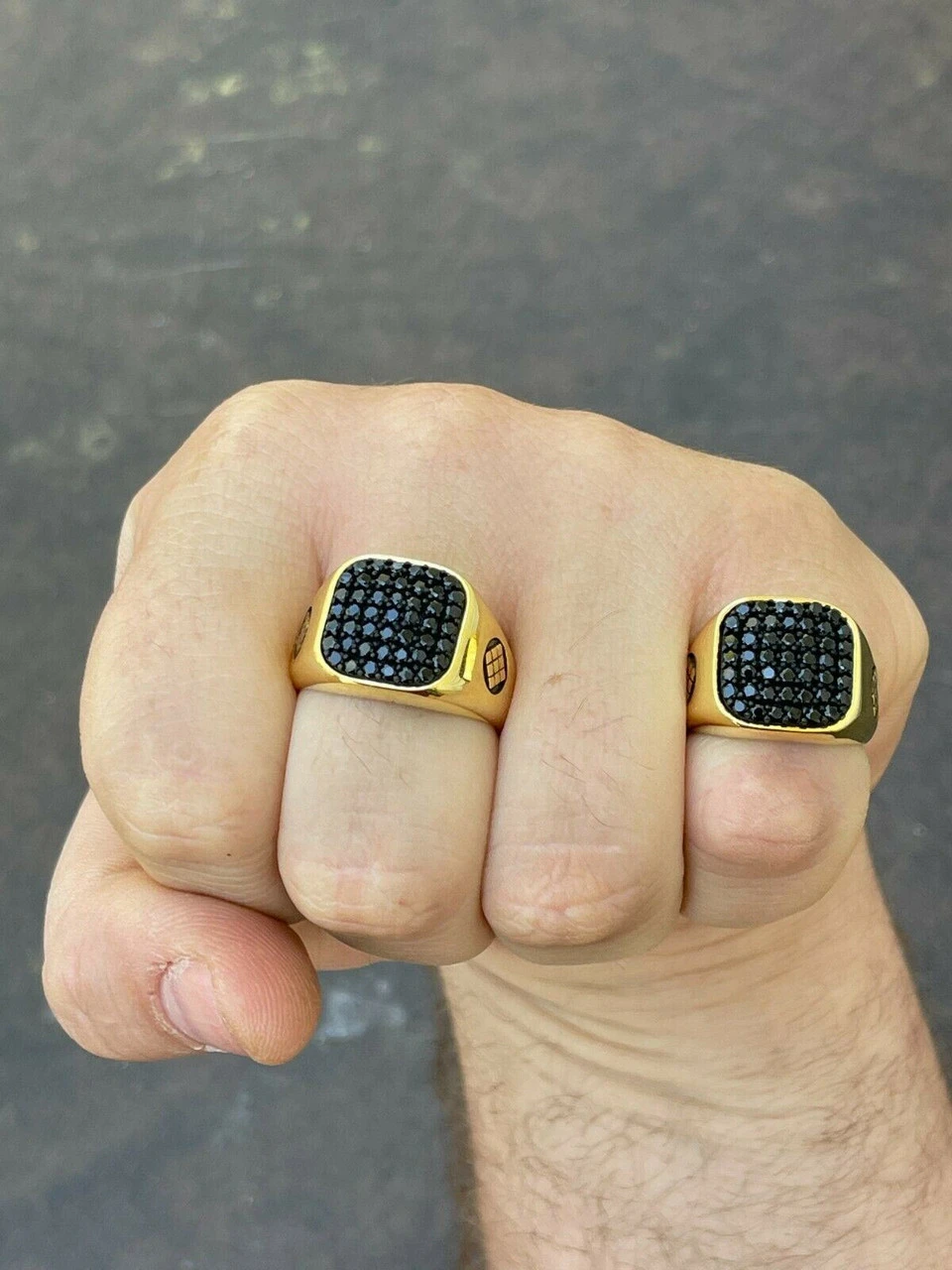 Mens Real Solid 925 Sterling Silver & 14k Gold Ring Iced Black Diamond Size 7-13 4 Mens Real Solid 925 Sterling Silver & 14k Gold Ring Iced Black Diamond Size 7-13 - Image 2