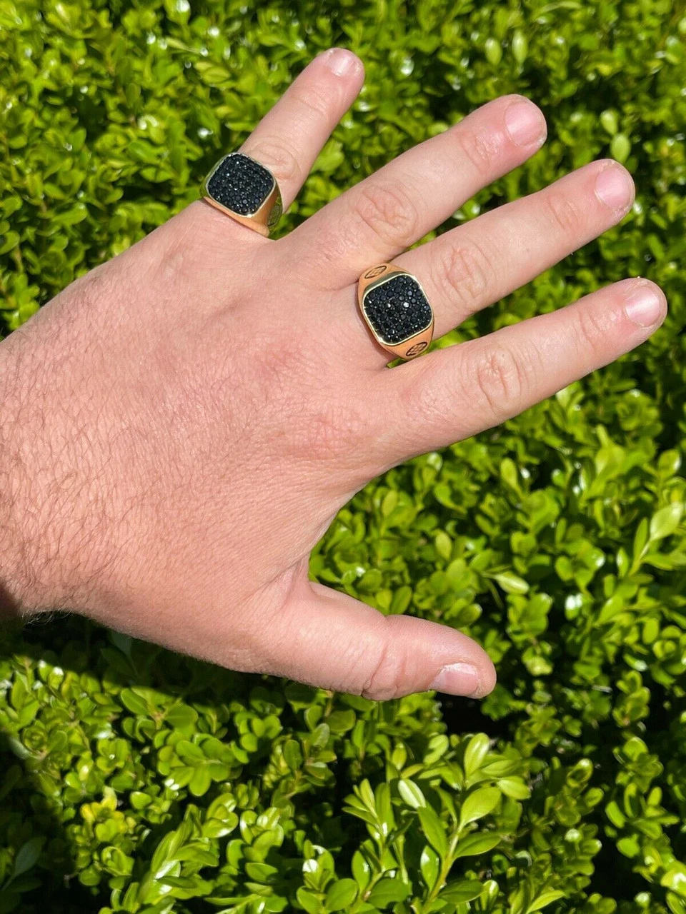 Mens Real Solid 925 Sterling Silver & 14k Gold Ring Iced Black Diamond Size 7-13 5 Mens Real Solid 925 Sterling Silver & 14k Gold Ring Iced Black Diamond Size 7-13 - Image 3