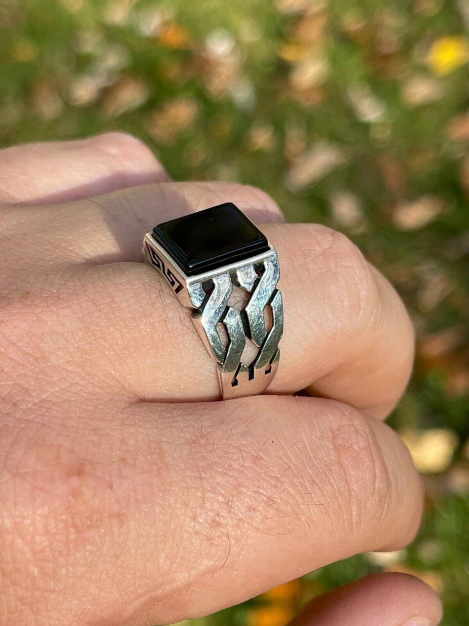 Mens Real Solid 925 Sterling Silver Black Onyx Gem Stone Ring 7-13 Pinky Signet 8 Mens Real Solid 925 Sterling Silver Black Onyx Gem Stone Ring 7-13 Pinky Signet - Image 6