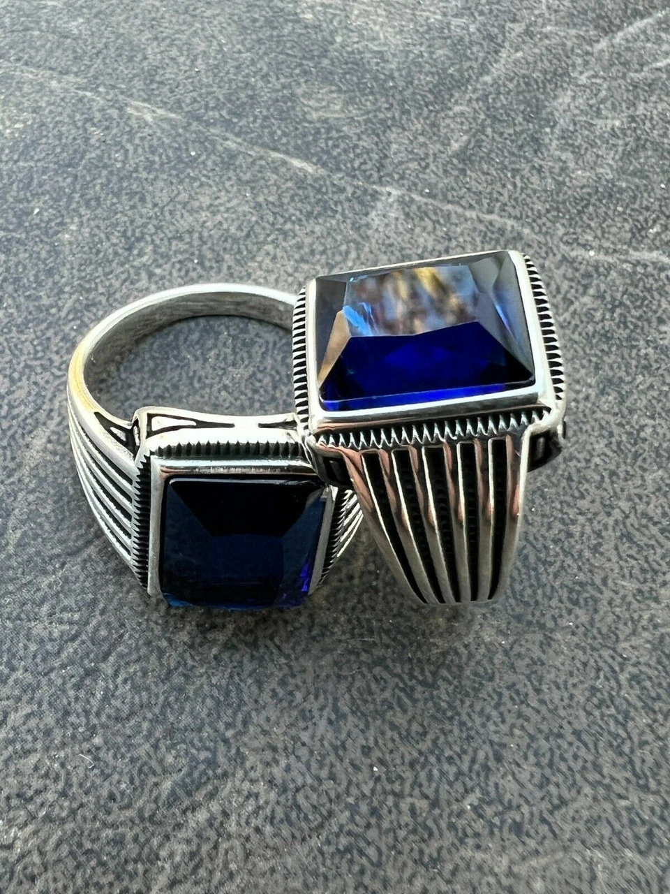 Mens Real Solid 925 Sterling Silver Dark Navy Blue Sapphire Stone Ring Size 7-13 6 Mens Real Solid 925 Sterling Silver Dark Navy Blue Sapphire Stone Ring Size 7-13 - Image 4