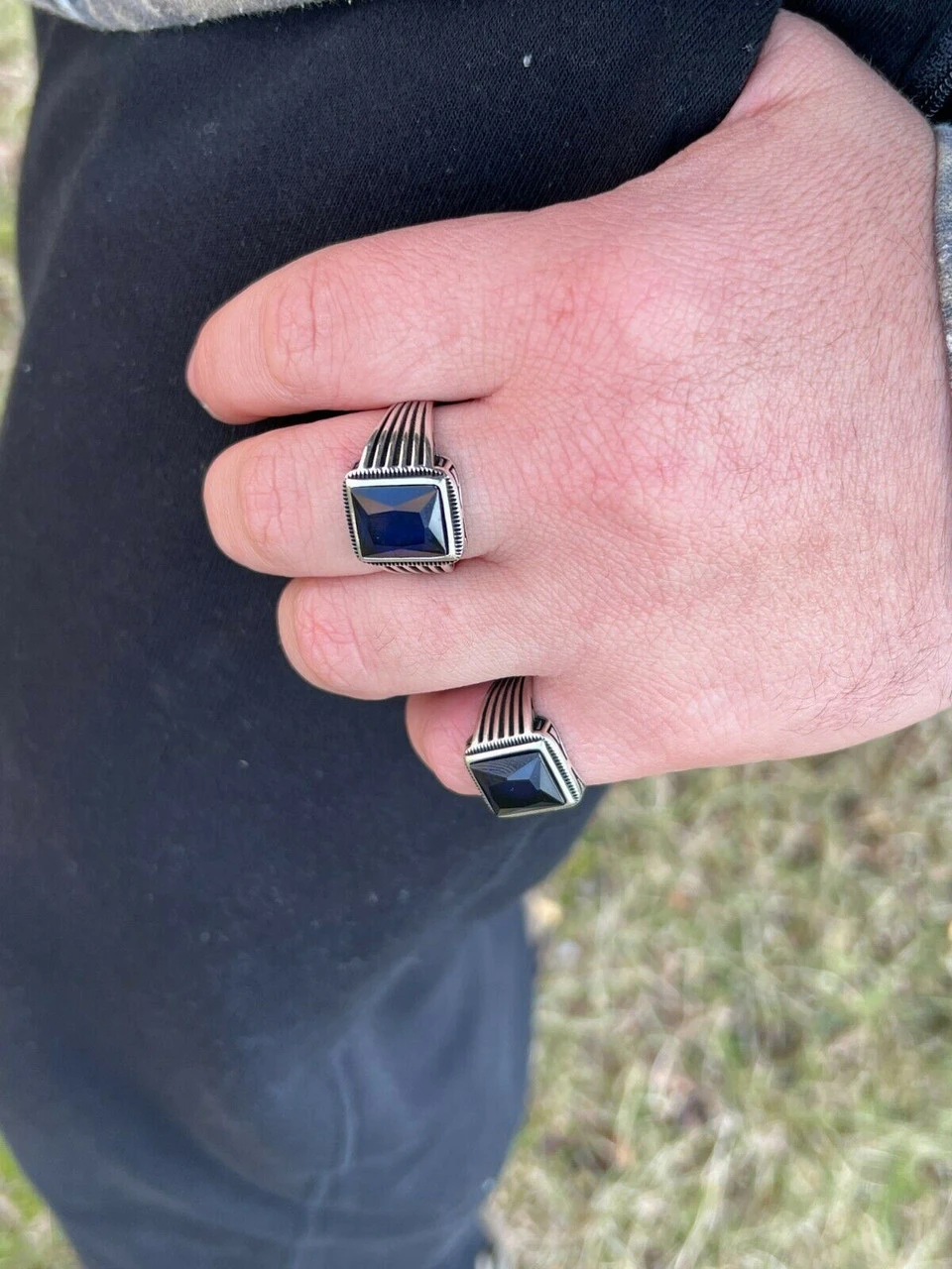 Mens Real Solid 925 Sterling Silver Dark Navy Blue Sapphire Stone Ring Size 7-13 9 Mens Real Solid 925 Sterling Silver Dark Navy Blue Sapphire Stone Ring Size 7-13 - Image 7