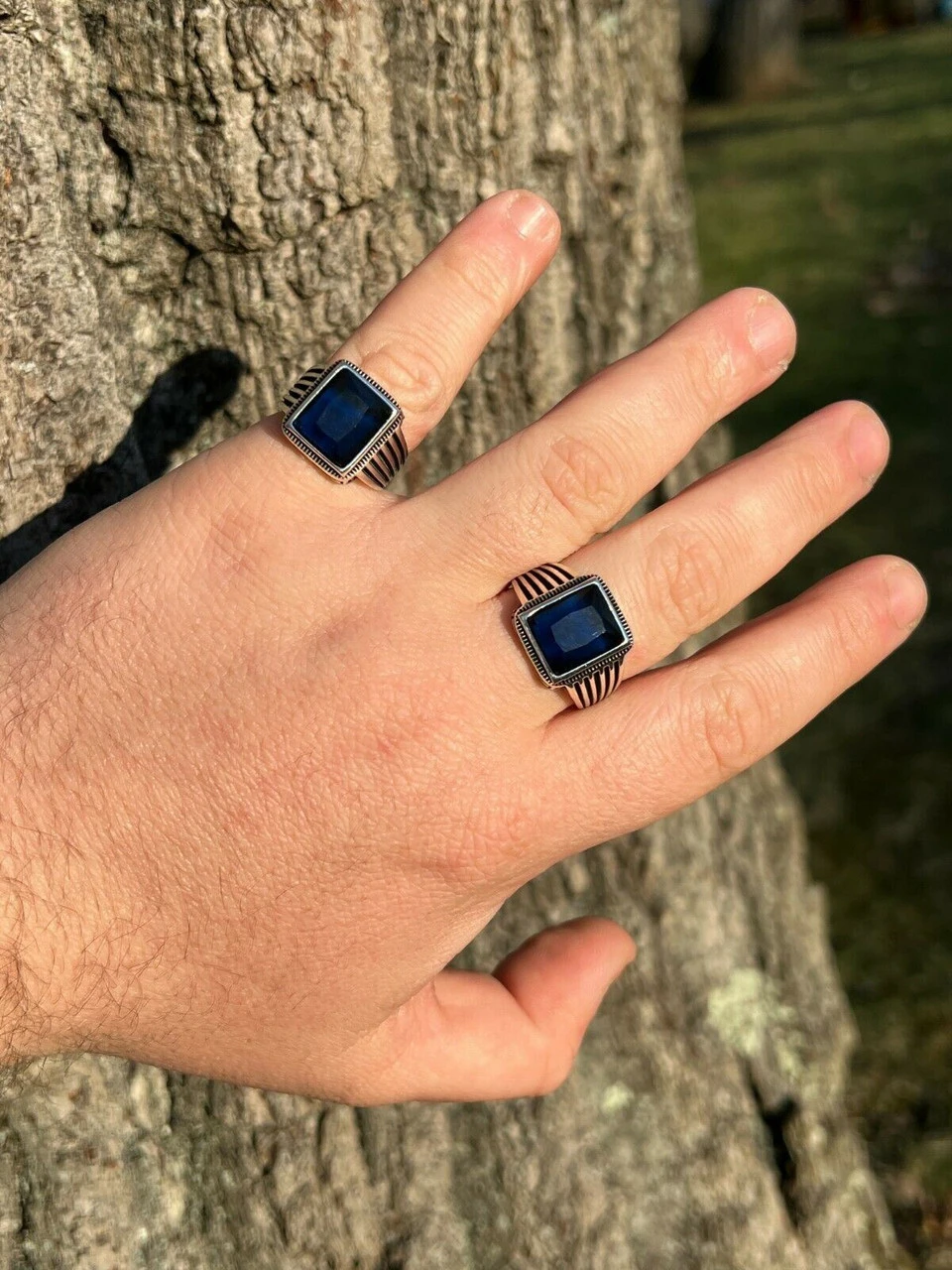 Mens Real Solid 925 Sterling Silver Dark Navy Blue Sapphire Stone Ring Size 7-13 8 Mens Real Solid 925 Sterling Silver Dark Navy Blue Sapphire Stone Ring Size 7-13 - Image 6