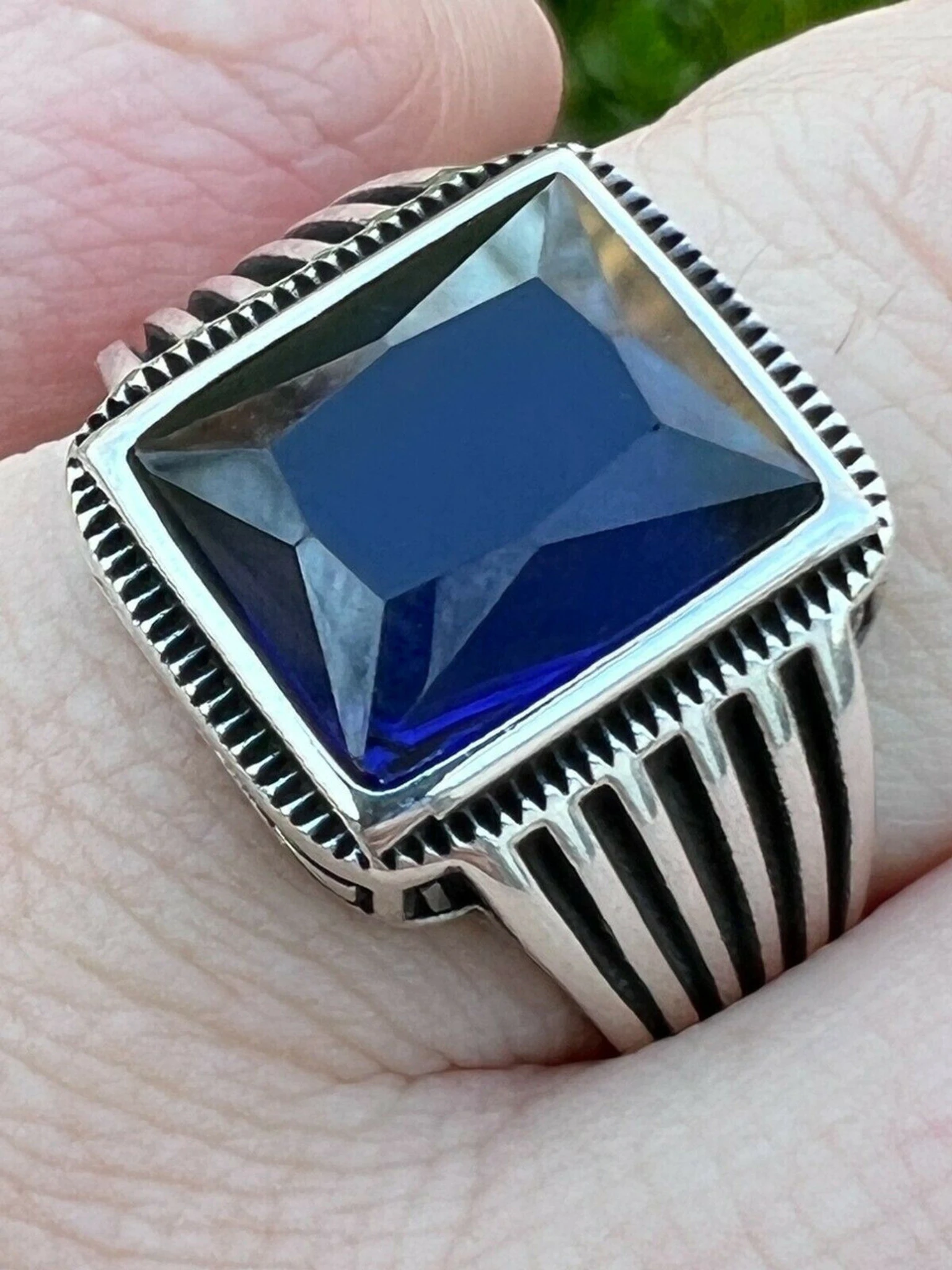 Mens Real Solid 925 Sterling Silver Dark Navy Blue Sapphire Stone Ring Size 7-13 3 Mens Real Solid 925 Sterling Silver Dark Navy Blue Sapphire Stone Ring Size 7-13
