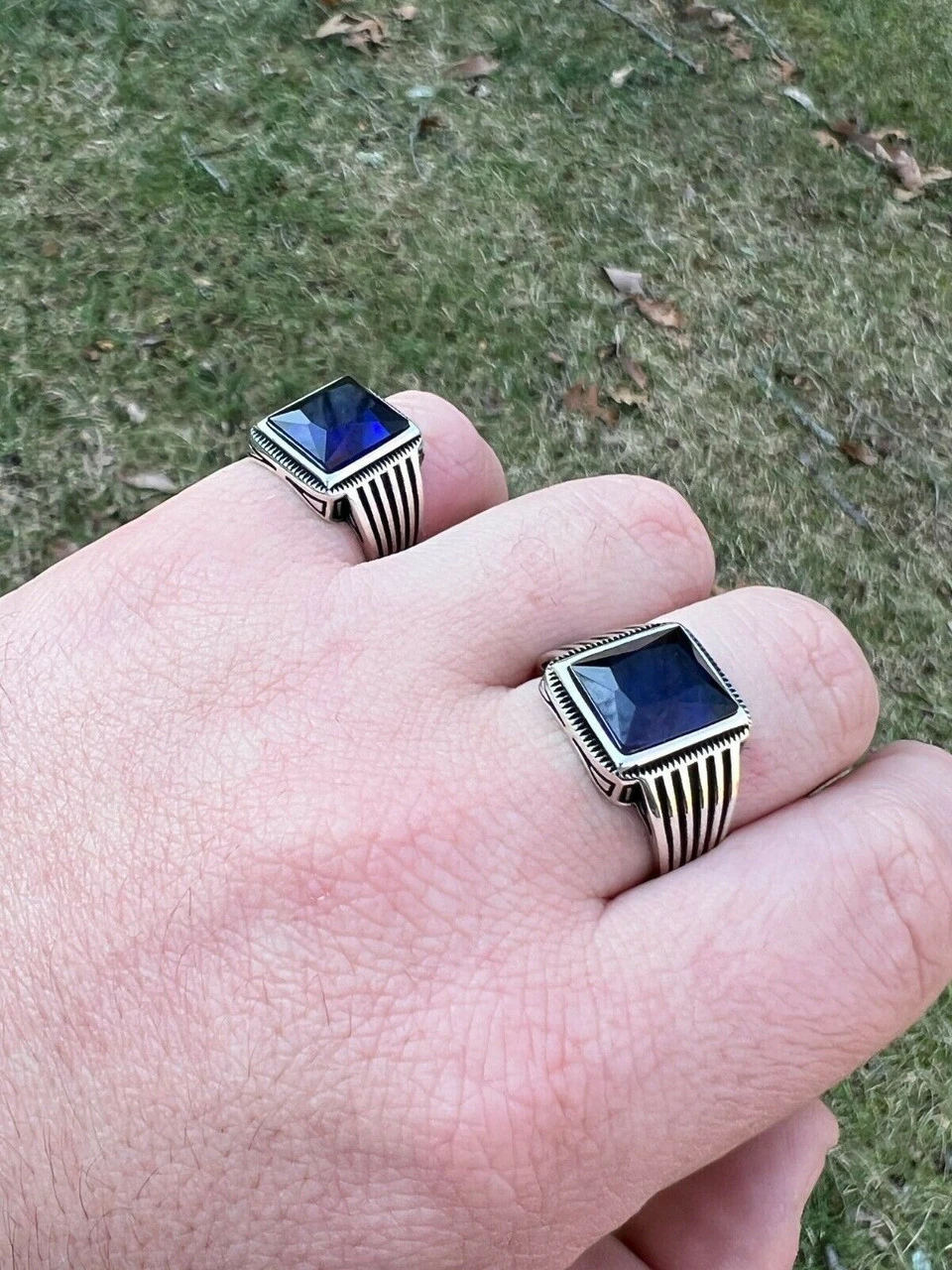 Mens Real Solid 925 Sterling Silver Dark Navy Blue Sapphire Stone Ring Size 7-13 5 Mens Real Solid 925 Sterling Silver Dark Navy Blue Sapphire Stone Ring Size 7-13 - Image 3