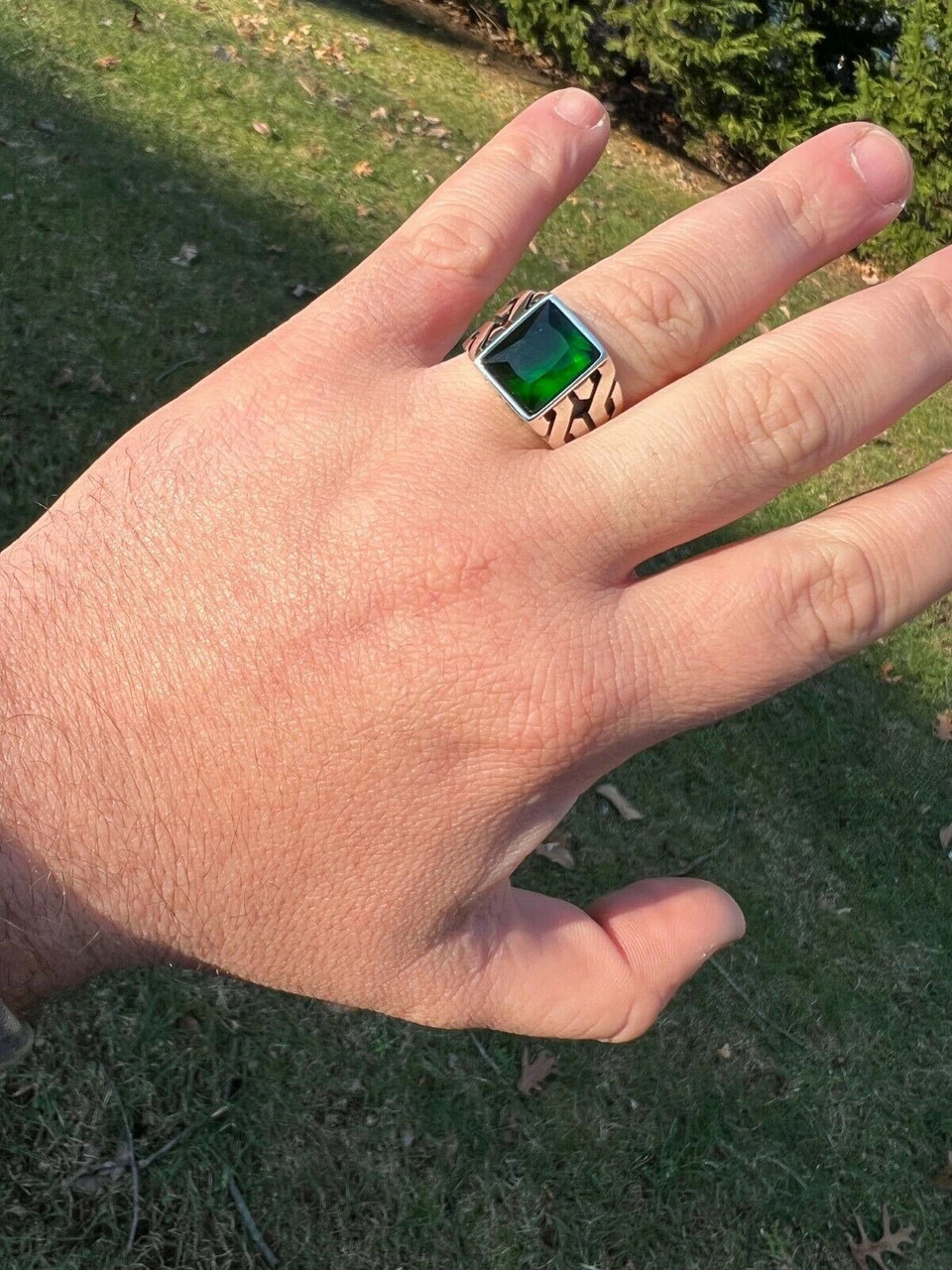 Mens Real Solid 925 Sterling Silver Green Emerald Gem Stone Ring Pinky Signet 4 Mens Real Solid 925 Sterling Silver Green Emerald Gem Stone Ring Pinky Signet - Image 2