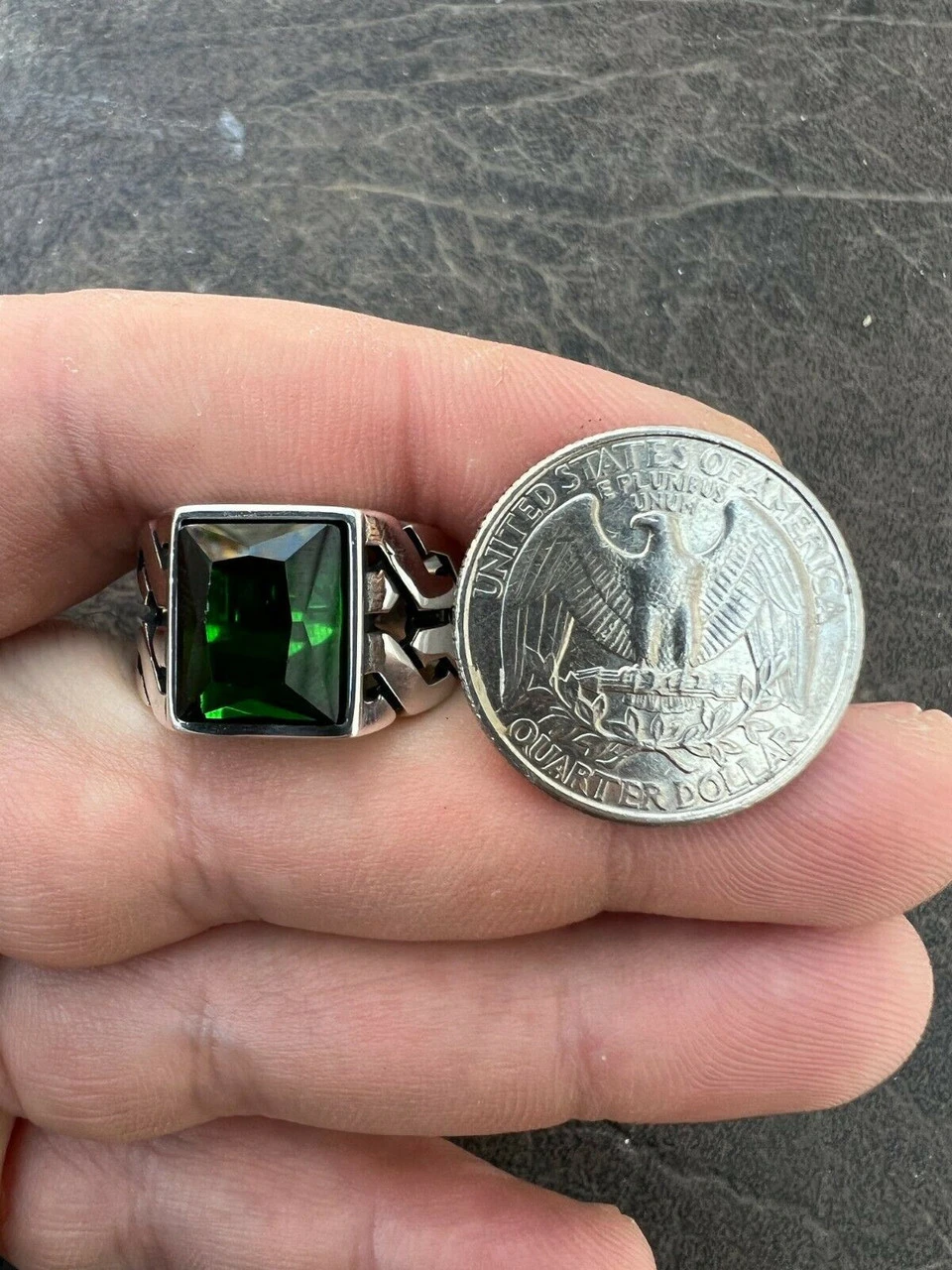 Mens Real Solid 925 Sterling Silver Green Emerald Gem Stone Ring Pinky Signet 13 Mens Real Solid 925 Sterling Silver Green Emerald Gem Stone Ring Pinky Signet - Image 11