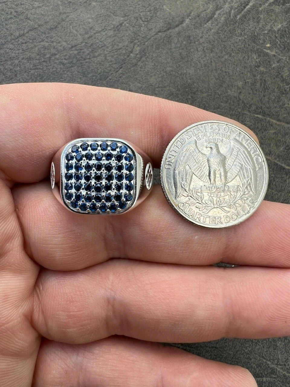 Mens Real Solid 925 Sterling Silver Iced Blue Sapphire Stone Ring Hip Hop 7-13 8 Mens Real Solid 925 Sterling Silver Iced Blue Sapphire Stone Ring Hip Hop 7-13 - Image 6