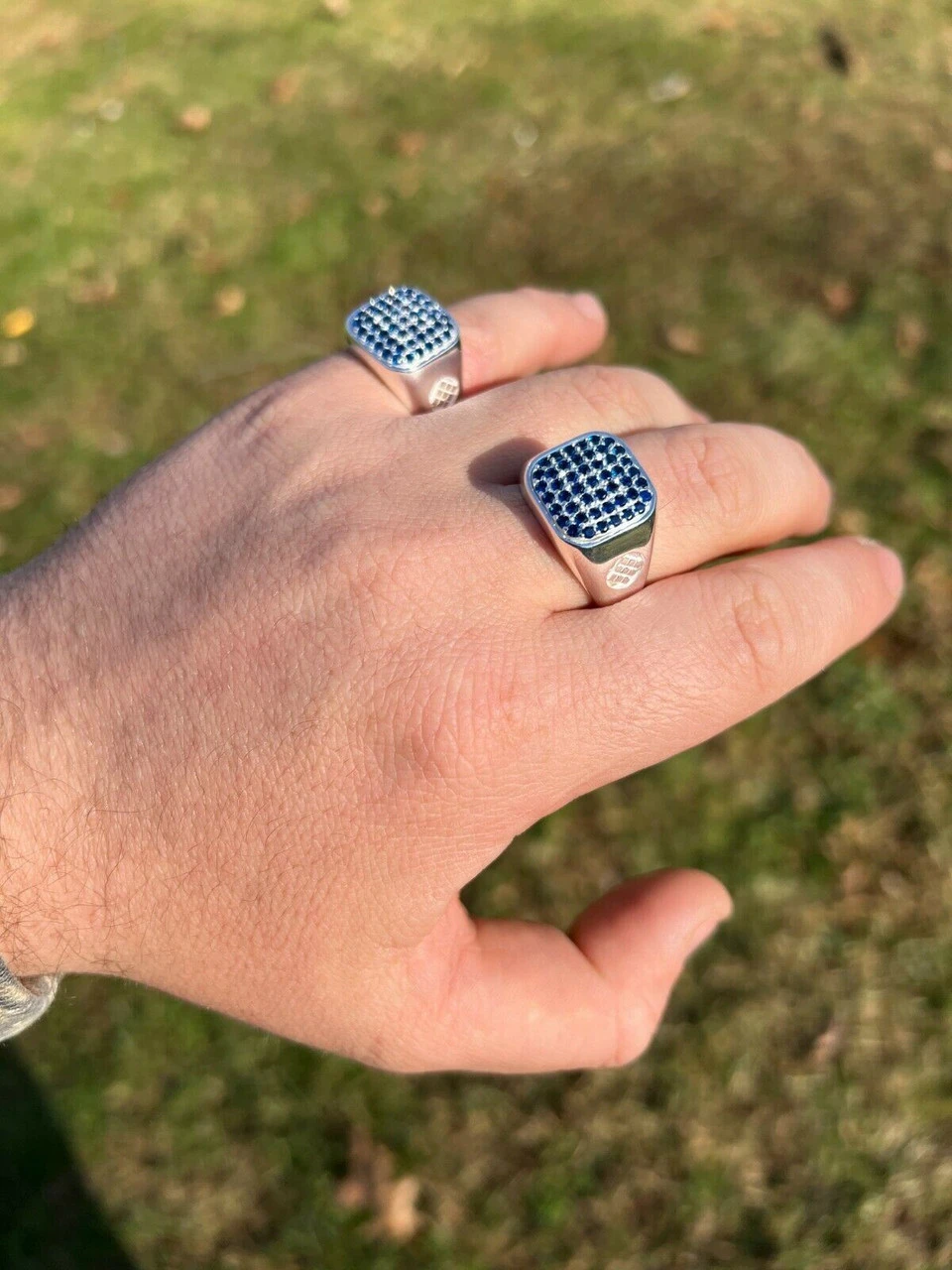 Mens Real Solid 925 Sterling Silver Iced Blue Sapphire Stone Ring Hip Hop 7-13 5 Mens Real Solid 925 Sterling Silver Iced Blue Sapphire Stone Ring Hip Hop 7-13 - Image 3
