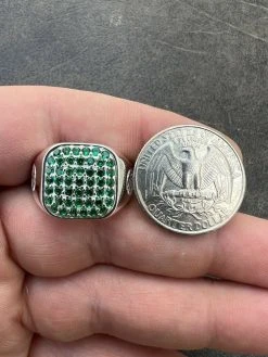 Mens Real Solid 925 Sterling Silver Iced Green Emerald Stone Ring Hip Hop 7-13 -Harlem Bling Shop mens real solid 925 sterling silver iced green emerald stone ring hip hop 7 13 13637.1664361703