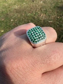 Mens Real Solid 925 Sterling Silver Iced Green Emerald Stone Ring Hip Hop 7-13 -Harlem Bling Shop mens real solid 925 sterling silver iced green emerald stone ring hip hop 7 13 18212.1664359897