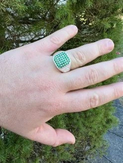 Mens Real Solid 925 Sterling Silver Iced Green Emerald Stone Ring Hip Hop 7-13 -Harlem Bling Shop mens real solid 925 sterling silver iced green emerald stone ring hip hop 7 13 35418.1664361482