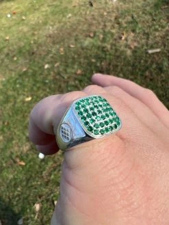 Mens Real Solid 925 Sterling Silver Iced Green Emerald Stone Ring Hip Hop 7-13 -Harlem Bling Shop mens real solid 925 sterling silver iced green emerald stone ring hip hop 7 13 41491.1664356226