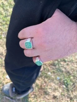 Mens Real Solid 925 Sterling Silver Iced Green Emerald Stone Ring Hip Hop 7-13 -Harlem Bling Shop mens real solid 925 sterling silver iced green emerald stone ring hip hop 7 13 82922.1664360652