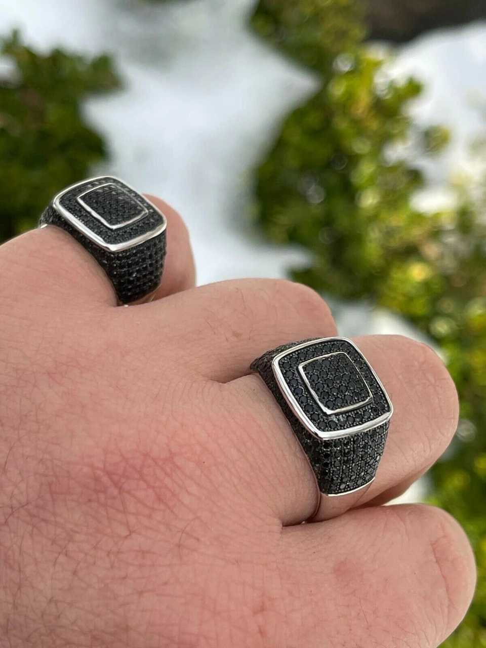 Mens Real Solid 925 Sterling Silver Oxidized Ring Black Diamond Iced Hip Hop 4 Mens Real Solid 925 Sterling Silver Oxidized Ring Black Diamond Iced Hip Hop - Image 2