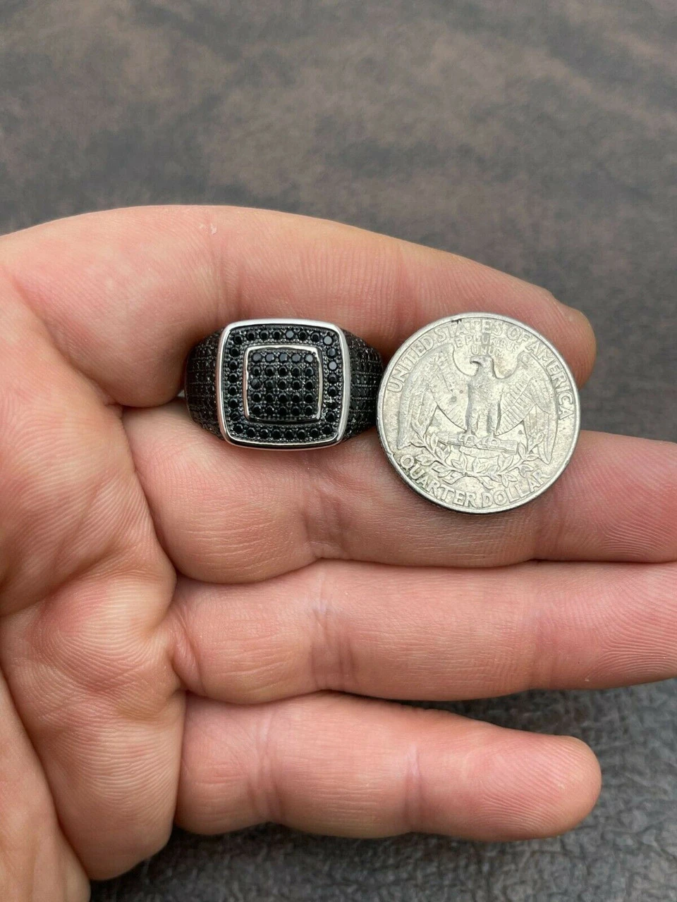 Mens Real Solid 925 Sterling Silver Oxidized Ring Black Diamond Iced Hip Hop 13 Mens Real Solid 925 Sterling Silver Oxidized Ring Black Diamond Iced Hip Hop - Image 11