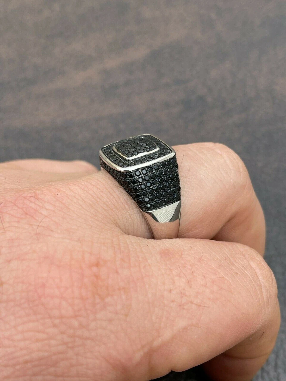 Mens Real Solid 925 Sterling Silver Oxidized Ring Black Diamond Iced Hip Hop 6 Mens Real Solid 925 Sterling Silver Oxidized Ring Black Diamond Iced Hip Hop - Image 4