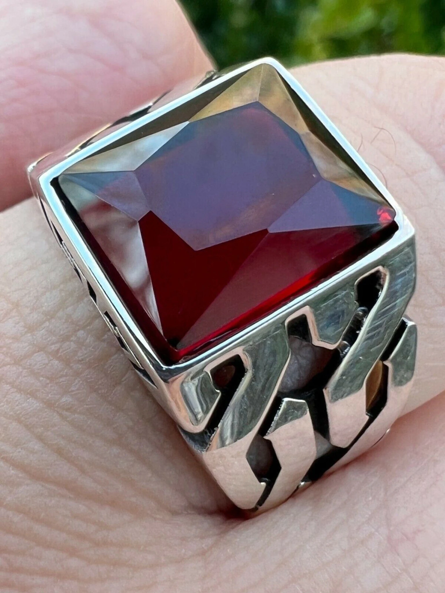 Mens Real Solid 925 Sterling Silver Red Ruby Gem Stone Ring Sz 7-13 Pinky Signet 3 Mens Real Solid 925 Sterling Silver Red Ruby Gem Stone Ring Sz 7-13 Pinky Signet