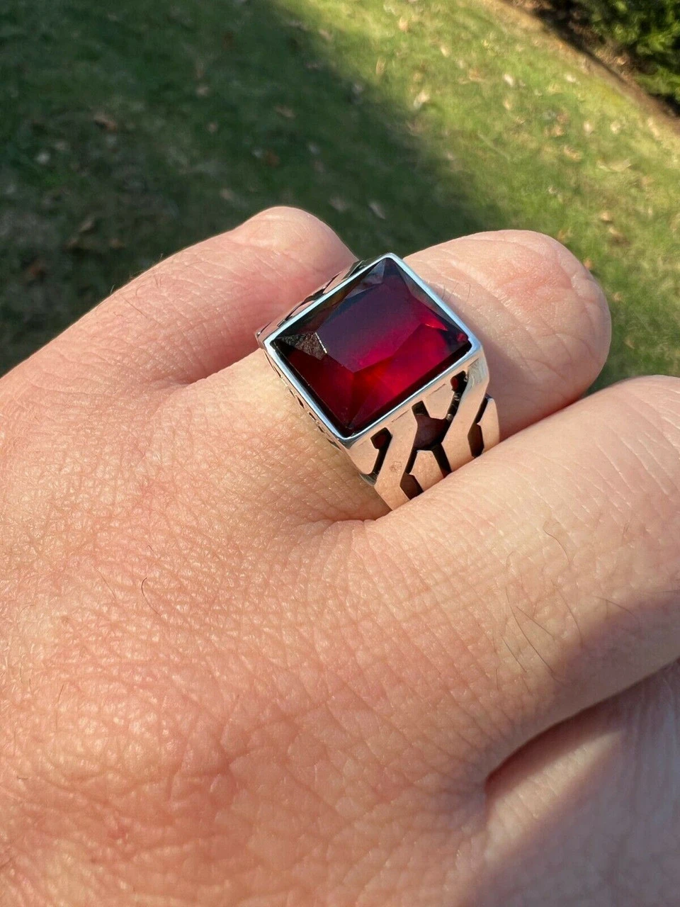 Mens Real Solid 925 Sterling Silver Red Ruby Gem Stone Ring Sz 7-13 Pinky Signet 4 Mens Real Solid 925 Sterling Silver Red Ruby Gem Stone Ring Sz 7-13 Pinky Signet - Image 2