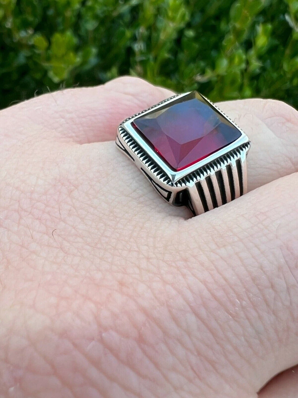 Mens Real Solid 925 Sterling Silver Ruby Red Stone Ring Size 7 8 9 10 11 12 13 5 Mens Real Solid 925 Sterling Silver Ruby Red Stone Ring Size 7 8 9 10 11 12 13 - Image 3