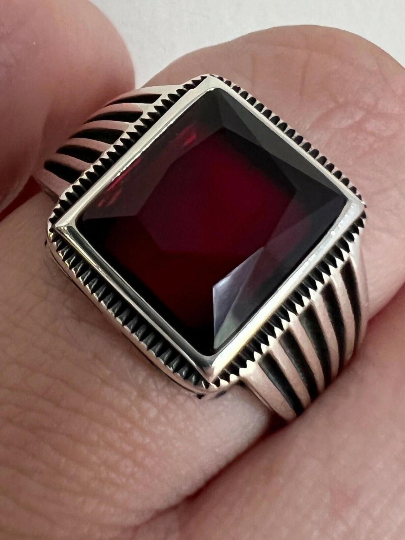 Mens Real Solid 925 Sterling Silver Ruby Red Stone Ring Size 7 8 9 10 11 12 13 3 Mens Real Solid 925 Sterling Silver Ruby Red Stone Ring Size 7 8 9 10 11 12 13