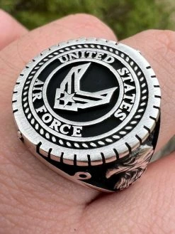Mens Real Solid 925 Sterling Silver US Air Force Military Army Ring Size 7-13