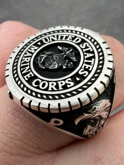 Mens Real Solid 925 Sterling Silver US Marine Corps Sempre Fi Ring Size 7-13