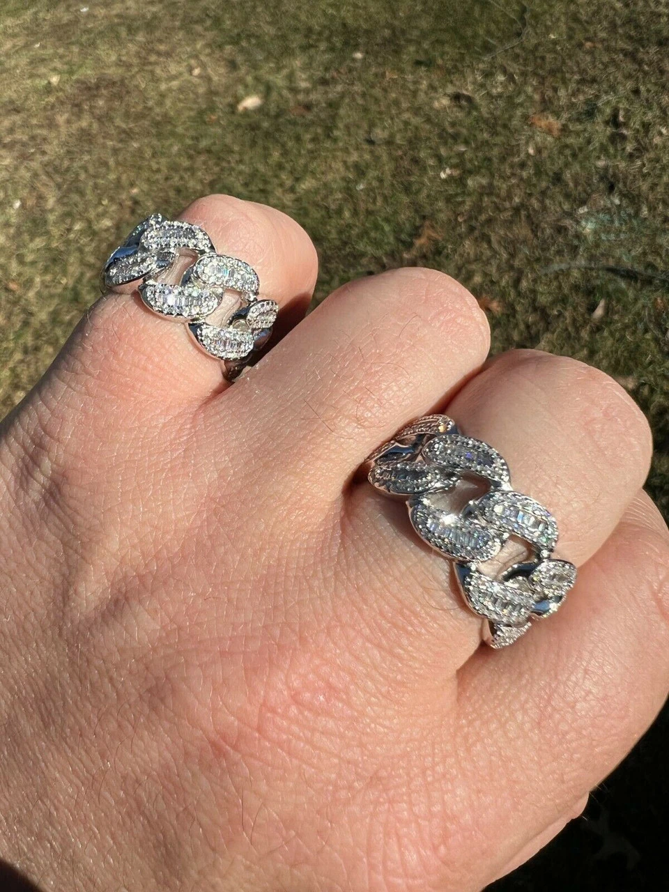 Miami Cuban RING Real Solid 925 Silver Band Pinky Hip Hop Iced Baguette Diamond 4 Miami Cuban RING Real Solid 925 Silver Band Pinky Hip Hop Iced Baguette Diamond - Image 2