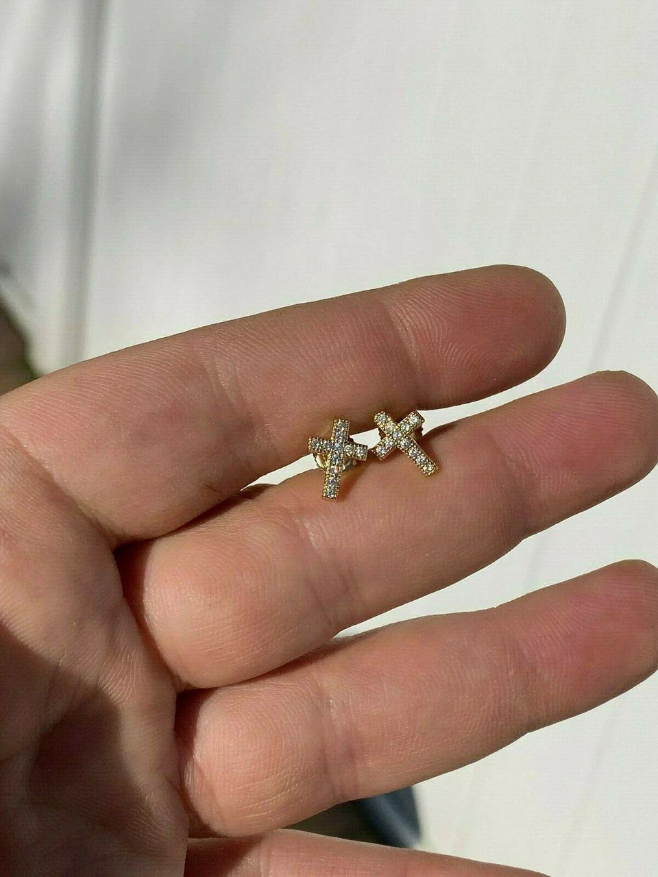 MOISSANITE 14k Gold Vermeil Small Cross Earrings Studs Iced Pass Diamond Tester 11 MOISSANITE 14k Gold Vermeil Small Cross Earrings Studs Iced Pass Diamond Tester - Image 9