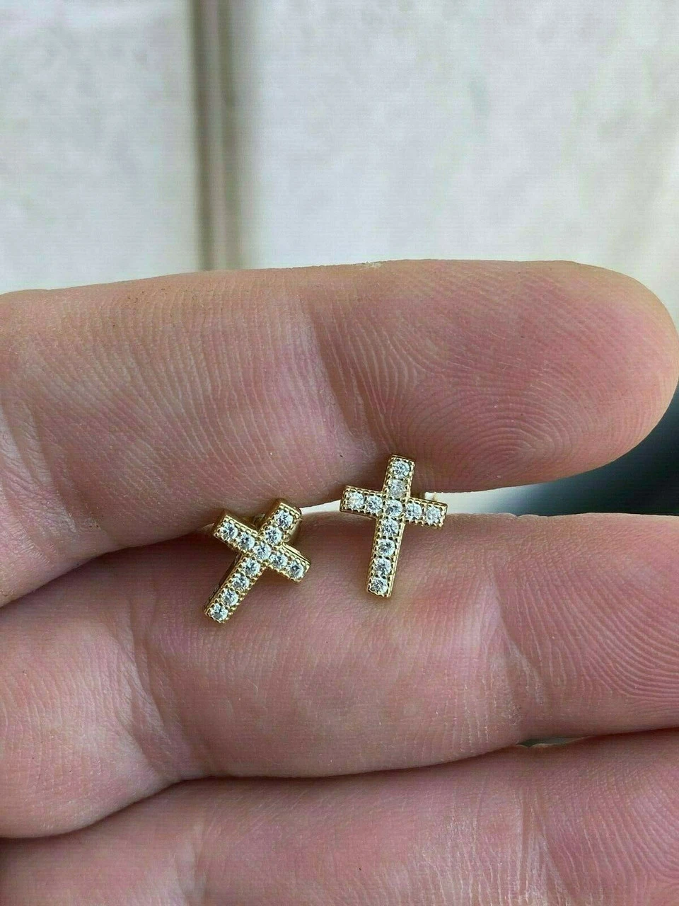 MOISSANITE 14k Gold Vermeil Small Cross Earrings Studs Iced Pass Diamond Tester 8 MOISSANITE 14k Gold Vermeil Small Cross Earrings Studs Iced Pass Diamond Tester - Image 6