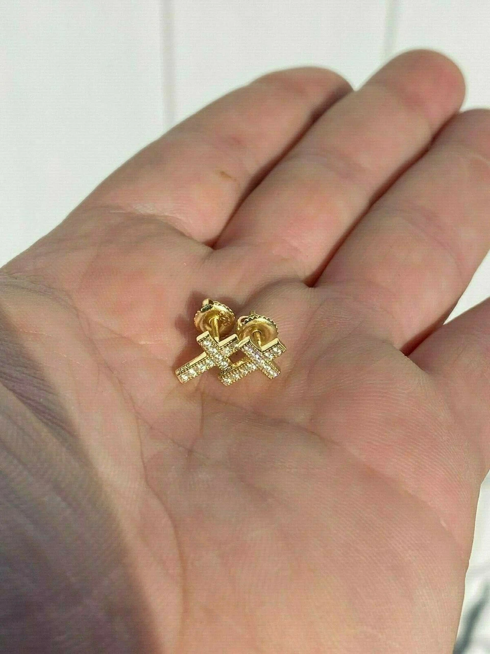 MOISSANITE 14k Gold Vermeil Small Cross Earrings Studs Iced Pass Diamond Tester 12 MOISSANITE 14k Gold Vermeil Small Cross Earrings Studs Iced Pass Diamond Tester - Image 10