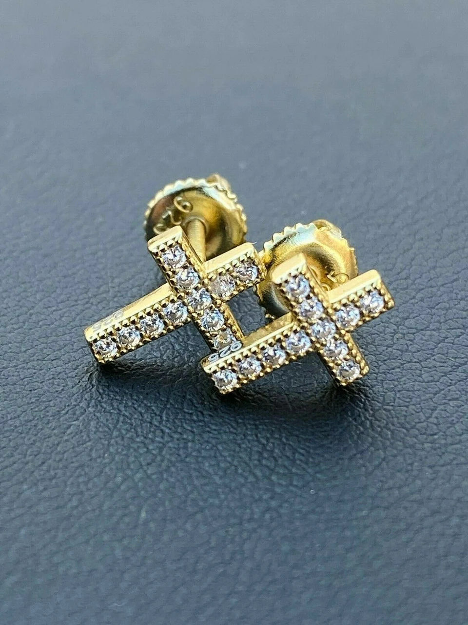 MOISSANITE 14k Gold Vermeil Small Cross Earrings Studs Iced Pass Diamond Tester 4 MOISSANITE 14k Gold Vermeil Small Cross Earrings Studs Iced Pass Diamond Tester - Image 2