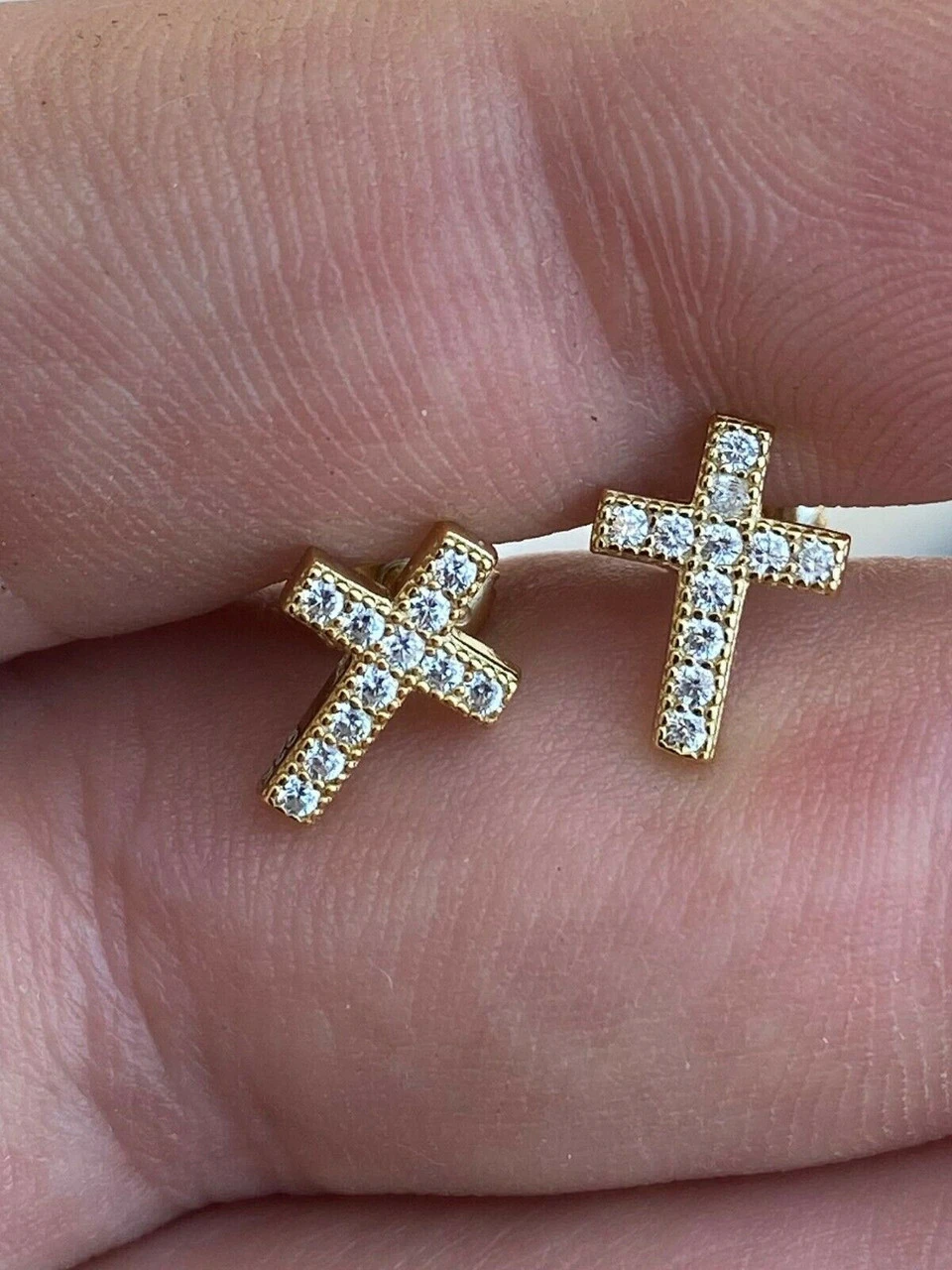 MOISSANITE 14k Gold Vermeil Small Cross Earrings Studs Iced Pass Diamond Tester 6 MOISSANITE 14k Gold Vermeil Small Cross Earrings Studs Iced Pass Diamond Tester - Image 4